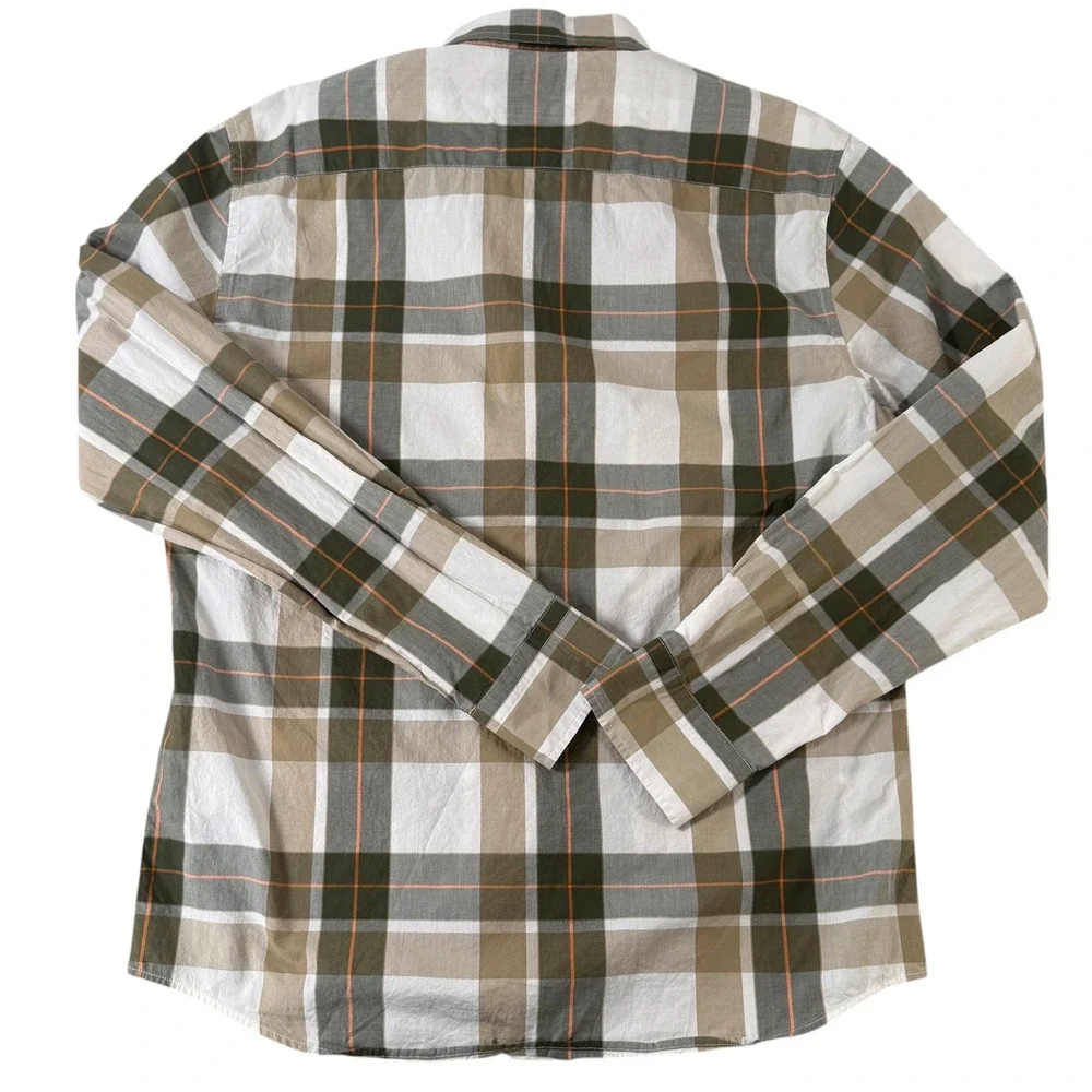 Banana Republic Mens Slim Fit Plaid Button Down Shirt‎ Olive Green M 100% Cotton